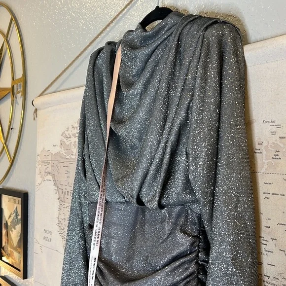 RARE House of CB 'Irena' Silver Sparkle Draped Dress NWT - Picture 14 of 16